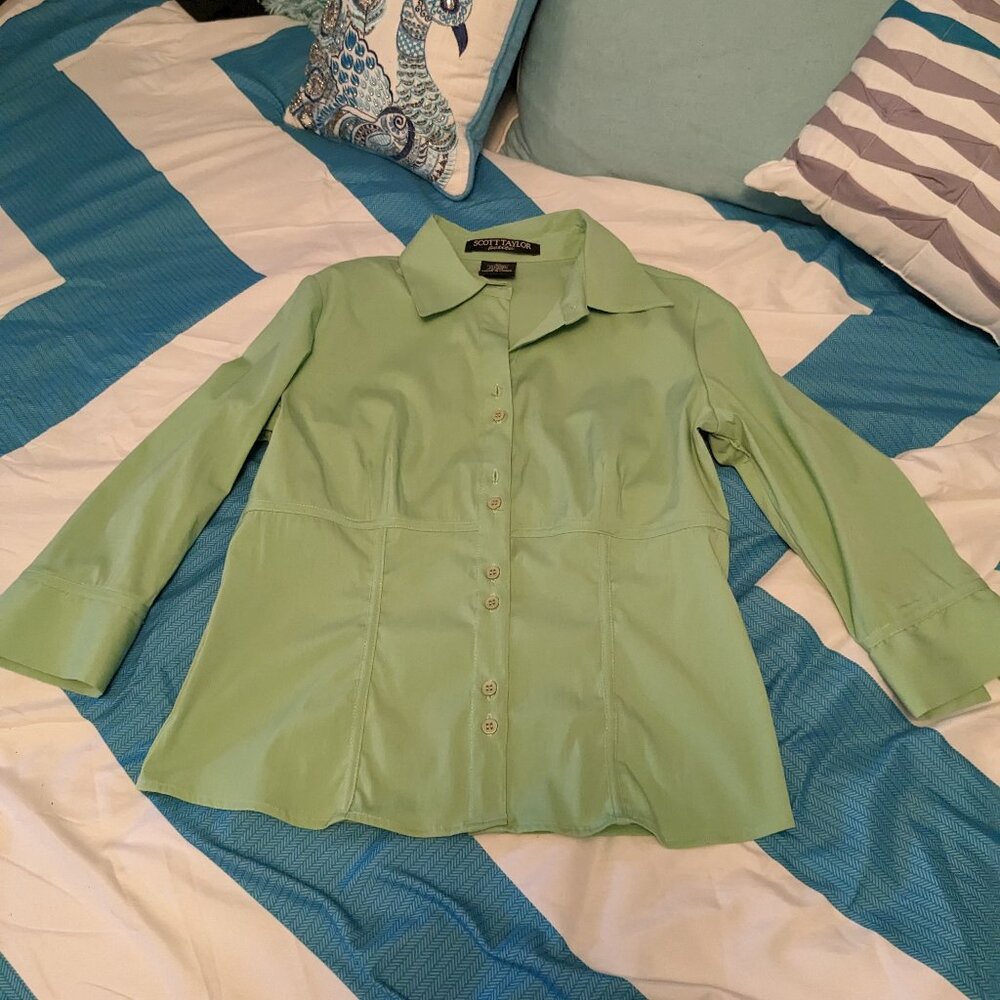 💚 Scott Taylor Petite Lime Green Blouse – Size SP 💚